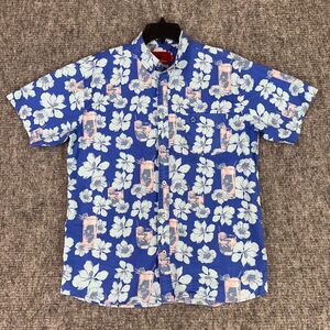 Southern‎ Proper Shirt Mens Medium Blue Short-Sleeve Floral Hawaiian Camp Resort